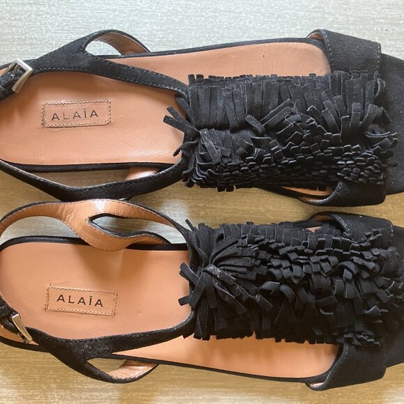 Alaia Paris Suede Flat Sandals with Fringe Top Made in Italy Size 39 1/2 - Picture 6 of 9
